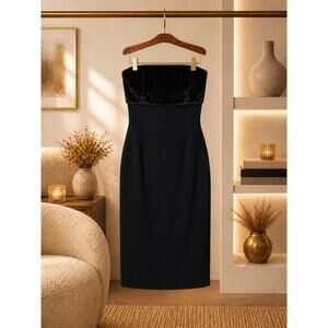 By Anthropologie Strapless Faux Fur Trim Slim Midi Dress Black NWT XL Luxe Chic